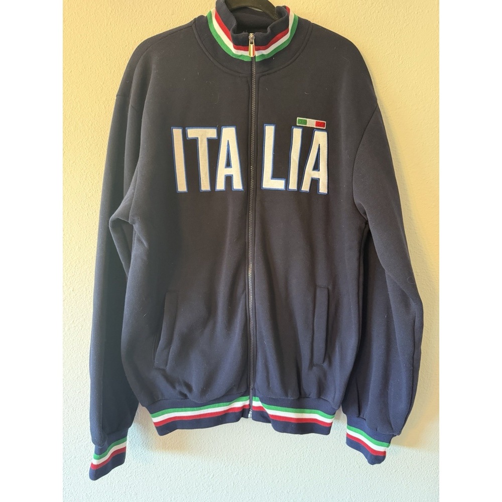 Chip Italia Full Zip Fleece Sweatshirt Jacket Soccer Blue Mock‎ Neck Flag  XXXL